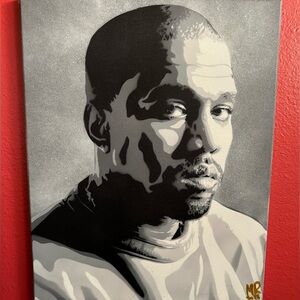 Kanye West 16” x 20” Spray Paint Canvas Signature Painting Portrait